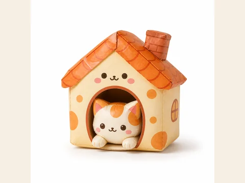 Vista previa de Paper Squishy de Casita de Gatito Naranja