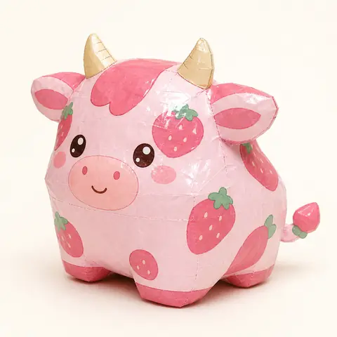 Vista previa de Paper Squishy de Vaquita de Fresa 3D